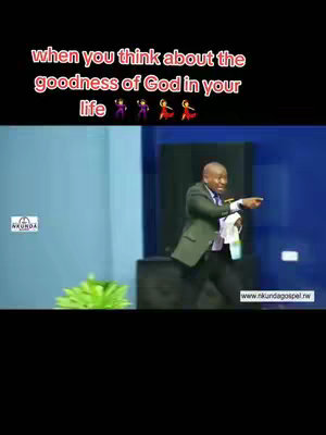 The cover image features a man in a blazer dancing enthusiastically in front of a blue background. Above him, text in a red font reads, 'when you think about the goodness of God in your life' with animated dancing figures. The scene appears to be from a church setting, with a logo in the bottom left.