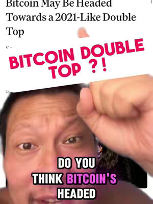 A selfie-style video cover shows a man looking at the camera with overlaid text. The background appears to be a news article on Bitcoin. Overlaid text includes questions and statements about Bitcoin's performance.