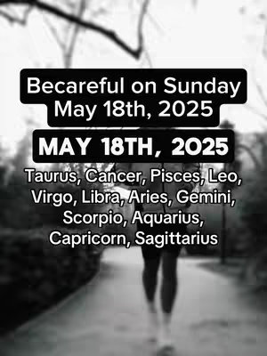 A grayscale image features a person running on a path. Text overlays are placed at the top and centered, with a list of zodiac signs. The overall composition is simple, focusing on the text and the silhouette of the person running, with a blurred background of trees.