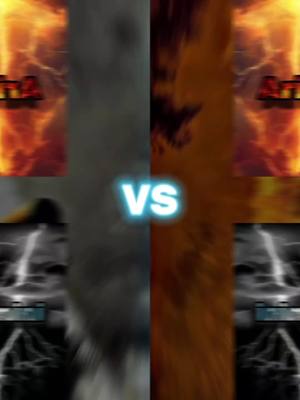 The image is vertically split, with two abstract fiery backgrounds on the left and right, and a neutral-toned element in the middle. A text overlay in the center features a white 'VS' in a bold font with a glowing blue outline. The left side has a blurred image, while the right is textured.