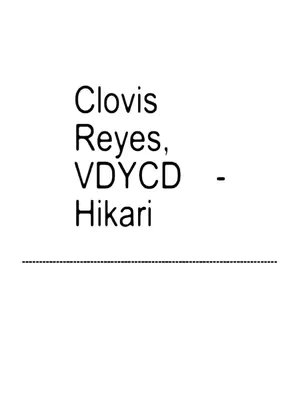 A white background with black text overlayed. The text is arranged in a stacked format, listing the words 'Clovis Reyes, VDYCD - Hikari' with a dashed line below.