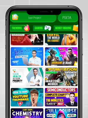 The cover image shows a smartphone screen displaying an app interface. The app's screen has a green header and various thumbnail previews, suggesting different topics or video categories like 'Trending,' 'Gaming,' and 'Money Making.' The layout, along with the smartphone's sleek design, gives it an app-focused appeal.