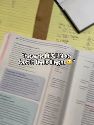 The cover image shows an open textbook on a table, with a yellow sheet of paper in the background. The text overlay on the image says, "how to LEARN so fast it feels illegal".