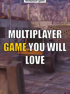 An image of a yellow vehicle, likely a construction or mining truck, is shown in a dusty environment. Large text overlays read, 'MULTIPLAYER GAME YOU WILL LOVE'. The composition has a gritty feel, and the background suggests an urban setting with industrial structures.