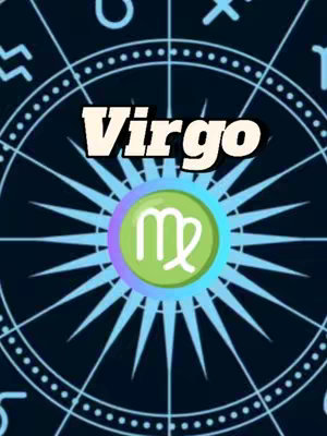 The cover image features a dark blue background with a circular design of light blue lines and dots around the edges. In the center is a circular image with a green circle containing the Virgo symbol and a light green-purple border. Above this circle is the word "Virgo" in a bold, stylized font with a white outline and black shadow. The overall design gives a celestial look.