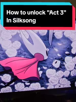 The cover image is a screenshot from the game Hollow Knight: Silksong. The game includes a character in pink cloth. The overlay is placed on top of the image in a red text that explains what the game consists of