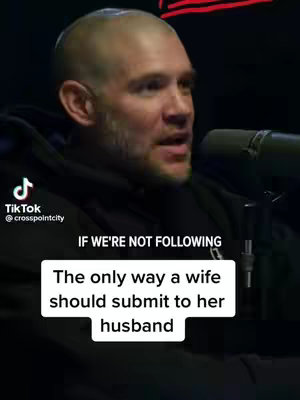 The cover image features a man speaking, with a microphone in front of him. Overlay text presents a statement about submission within marriage, set against a dark background.