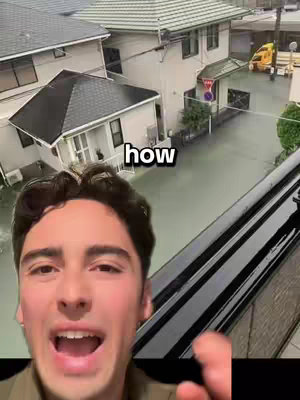 A selfie-style shot features a young man, likely the creator, with a background of houses with flooded streets. He is in the foreground, with an open mouth and an excited expression on his face. A black box with the white text 'how' is on the image.