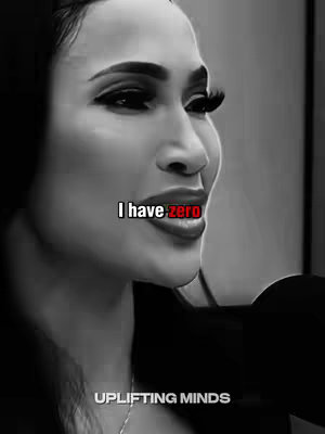 A black and white image featuring a close-up of a woman's face. She is looking to the upper right, her lips slightly parted. Overlayed in the center is the phrase "I have zero" in a bold, white font with "zero" in red. Below her is the text "UPLIFTING MINDS". The image is tightly framed, focusing on her expression and emphasizing the text.