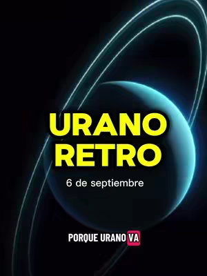 The cover image features a stylized depiction of the planet Uranus, with a cyan blue sphere surrounded by bright rings against a deep black background. The text overlay is in a large, bold yellow font that grabs the viewer's attention. The text is stacked, with details about the retrograde.