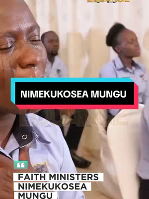 A man with tears streaming down his face is the main focus. He is wearing a dark shirt and a light blue uniform shirt, suggesting a formal setting. Behind him, other people sit, also in light blue uniforms, creating a background. A teal box with white text appears on the images, with white text overlaying a black bar at the bottom. The overall image suggests a moment of deep emotion and possibly a religious setting.