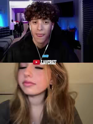 The cover image is split into two sections vertically. The upper section shows a young man on a video call. He has short, curly brown hair and is wearing a black hoodie with white earbuds in. He is sticking his tongue out. Below him is a close-up of a young woman, showing her face. She has long, wavy blonde hair. The background is a blurred interior.