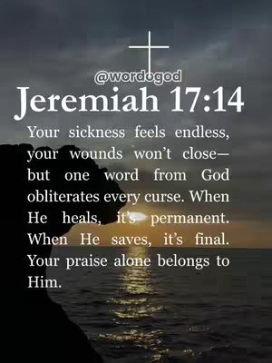 An image featuring a sunset over a body of water, with text overlayed containing a bible verse and a cross at the top.
