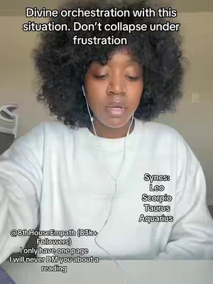 A medium shot features a person with dark, curly hair wearing a white sweater. The person is centered in the frame, with the face and upper body visible. The background is a neutral cream color. Text overlays are positioned at the top and bottom of the image, with information about the video's topic and creator.