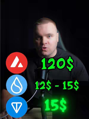 A man speaking directly to the camera against a dark background. Text overlays display cryptocurrency values and logos of associated coins. The man is fair-skinned with short hair and a serious expression, addressing viewers with the overlayed information that appears on screen. There are three cryptocurrency logos on the left side, with values displayed in green on the right. The lighting is focused on the man and the graphic, suggesting a professional or informative introduction.