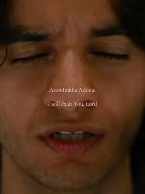 Close-up shot of a person's face. The face is slightly angled, with the eyes closed and a slight parting of the lips. Text overlay includes Biblical quotes. The overall color is brown with a soft, warm lighting.
