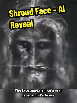 The cover image displays a grayscale rendering of a face, seemingly the Shroud of Turin, with the text overlayed. The face is positioned centrally, and the image has a slightly blurred, ethereal quality. The overlay text, rendered in a bold, yellow-outlined font, is at the top.