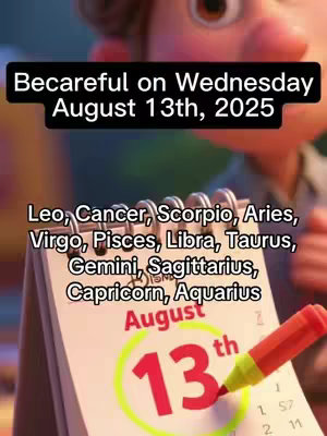 An animated image showing a calendar page with the date August 13th circled, and a handwritten message superimposed, with a cartoon character in the blurry background. The calendar is tilted to the right, appearing at an angle. A red pen is used to circle the date.