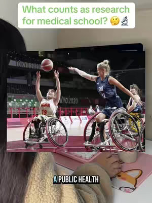 The cover image shows an overlay of text on top of a scene from a wheelchair basketball game. Two players are highlighted, one about to shoot the ball, in an arena setting with spectators and a 'KYO 2020' banner. The bottom part of the image shows the top of an arm with a pink background and a corgi image.