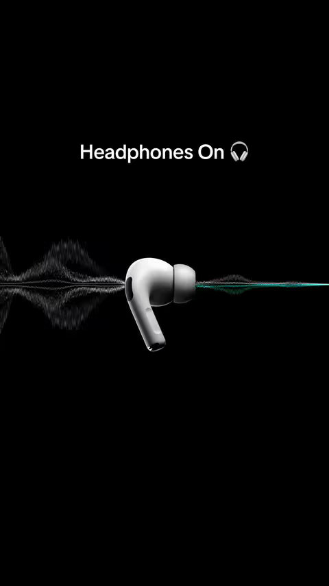 The cover image is set against a black background. Centered is a pair of white earbud headphones, slightly tilted. Emerging from the right earbud is a line of turquoise-colored waves, suggesting sound waves. Above the earbuds, and centrally positioned, is the text, 'Headphones On' in white, accompanied by a headphone icon. The layout is clean and minimalistic, emphasizing the audio theme.