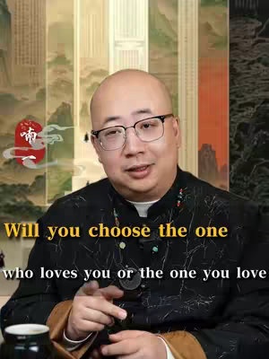 A man wearing glasses and a black jacket looks directly at the viewer, with text overlaid. The background consists of vertical panels with a mix of Chinese-style painting and traditional colors.