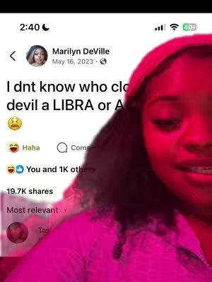 The cover image is a selfie-style shot with a woman in the foreground, illuminated by a bright red-pink light. The background is obscured. The woman is wearing a light pink top and has her head tilted, with a blurred screenshot from Facebook on the left.