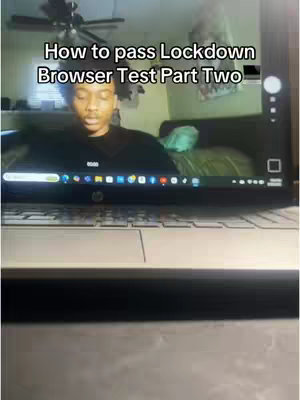 The cover image shows a laptop displaying a screen capture of a person's face within the context of a video. The laptop is open and placed on a white surface. Above the laptop screen, there is text overlayed that reads, 'How to pass Lockdown Browser Test Part Two