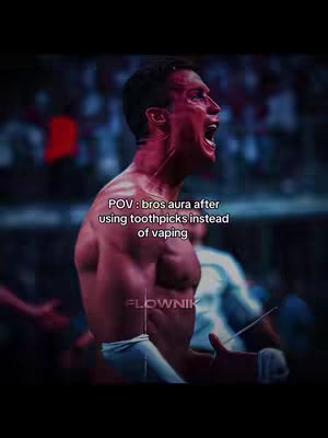 The cover image features Cristiano Ronaldo, shirtless, screaming with his mouth wide open and face turned to the side. The image is dark with a red color grading and text overlaying the photo which reads 'POV: bros aura after using toothpicks instead of vaping'.