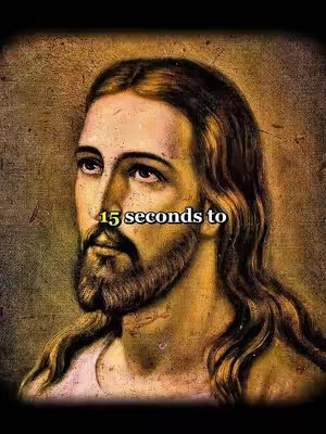 The image is a portrait of Jesus, depicted with medium-length brown hair and a beard. He has a serene expression and is looking slightly off to the side. The background has a textured, aged appearance, with warm, golden-brown tones.
