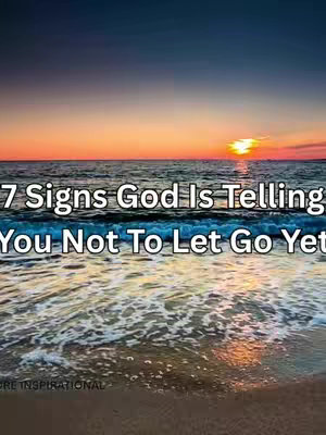 The image captures a tranquil scene of the ocean at sunset. The sky transitions from deep blue at the top to vibrant orange and yellow near the horizon where the sun is setting. The waves are gently rolling towards the shore, with the water reflecting the sky's colors, and the beach is visible in the foreground. Text overlayed on the image states an inspirational message related to faith.
