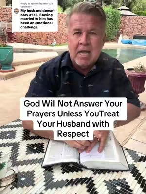 An image of a middle-aged man, likely in an outside setting, talking to the camera. He's wearing a dark shirt and has his hands on an open Bible. Text overlays across the image with a white backdrop, and it's communicating an inspirational quote. Adjacent to the man is a caption from a past viewer.