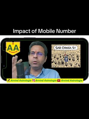 The cover image displays a screen capture of a video call or recording of a man wearing glasses, gesturing with his hand. The background shows a cartoon graphic with various figures. Above this, the text says "Impact of Mobile Number". The screen is surrounded by a smartphone frame against a black background, topped with additional text.
