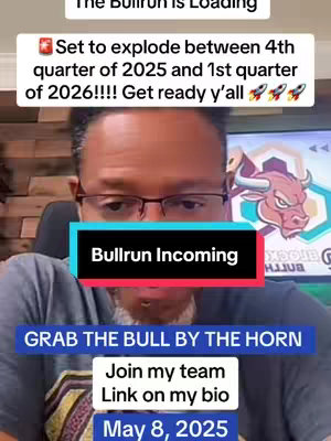 The cover image is a selfie-style video featuring a man in a casual setting against a blurry background. Text overlays providing the video's central theme. A central rectangular banner reading 'Bullrun Incoming'. Below the banner, additional text offers a call to action and a date. The man is wearing glasses and looking at the camera. The top of the screen includes text overlay.