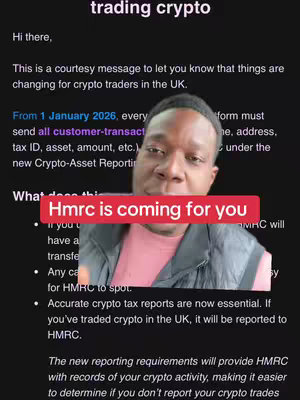 The image features a man in front of a blurred background of a document. He is looking directly at the camera with a serious expression. Overlayed on the image is a text box that reads "HMRC is coming for you".