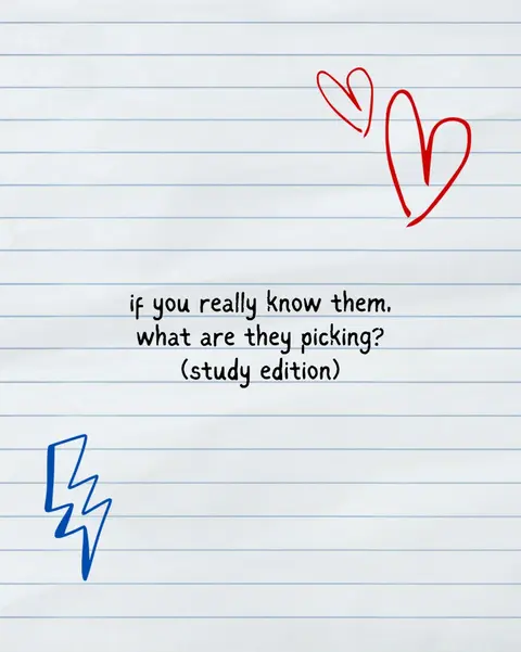 The cover image features a lined paper background with handwritten doodles. Two red hearts are drawn in the top right corner, and a blue lightning bolt is in the bottom left. Text in the center asks a question, with the words '(study edition)' in parentheses.