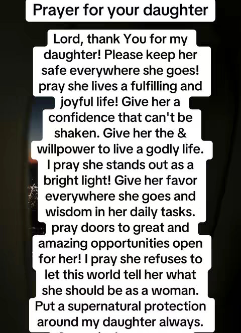 The cover image is a vertical composition of text in a white, rectangular text box with rounded edges against a dark background. The text is formatted in a readable sans-serif font and contains a prayer for a daughter. The overall layout is clean and straightforward.