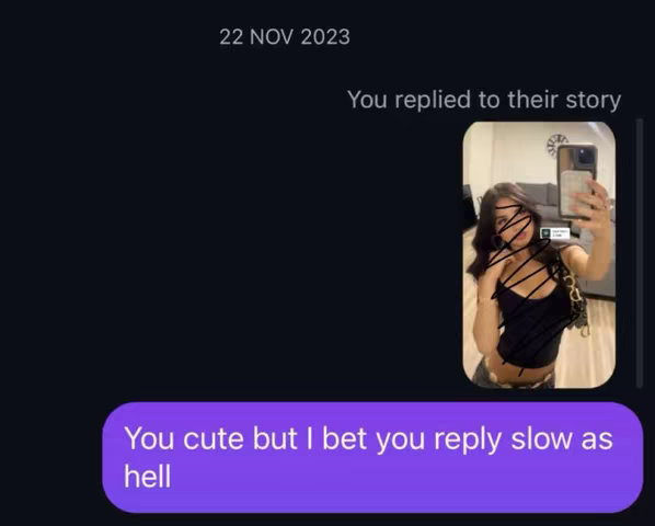 The cover image is a screenshot of a text message exchange, showing a phone screen with a dark theme, featuring timestamp information. The main element is a picture of a woman with her phone in a selfie angle, taken in front of a mirror. The texts show a conversation between two sides. Below, a purple bubble from the bottom with texts.