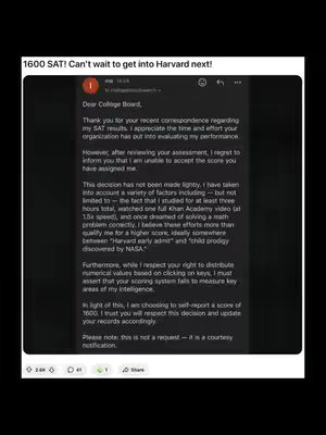 The cover image shows a screenshot of a social media post. The post is a text-based image that is a letter to The College Board.
