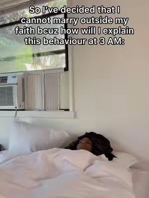 The cover image shows a young woman lying in bed, mostly obscured by a white blanket. The text overlay is at the top. Sunlight streams in through a window, and there's an air conditioner visible.