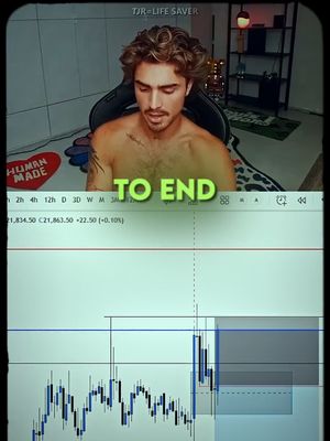 A man shirtless from the waist up is shown in the top half of the image with text overlayed on top of the chart which shows a downward trend in stock market format. The chart takes up the bottom half of the image. The frame is dark or black with the text 'TO END' overlayed over the man's chest.