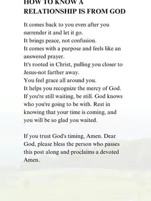 The image displays text arranged in a vertical format, against what appears to be a gradient background. The text details how to recognize a relationship blessed or coming from God.