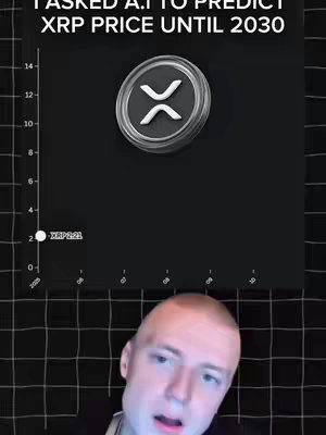 The cover image features a graph with data points and an XRP symbol. The top portion shows the text overlay, while the bottom showcases a man in front of a grid background. The color palette is dark with a grid effect.