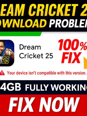 The image is divided into several sections with white and colored backgrounds. The top has text in bold yellow font on a black background. In the center, the words "Dream Cricket 25" are displayed. A red banner at the bottom has the words "FIX NOW". A picture of an individual holding a cricket ball is situated on the left.