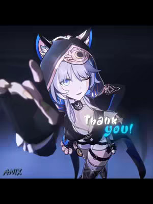 The cover image showcases a digital anime character. The character is a woman with white hair and cat ears, wearing a black outfit. She is extending her hand towards the viewer, with the words "Thank you!" overlaid. The background is a blurred, dark blue with a few stars.