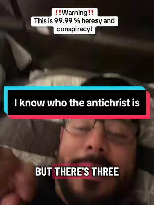 The image shows a man lying in bed, looking at the camera with a serious expression. Text overlays are positioned above him, below him, indicating a focus on a controversial topic.