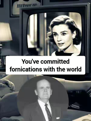 A grayscale image shows a retro television displaying a scene of Audrey Hepburn. Below the TV, a black-and-white photo of a man in a suit is displayed. A text overlay with the video title is placed in the center.