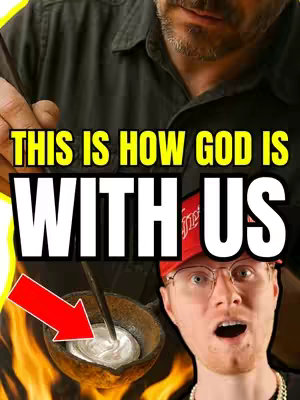 A man in a red cap and glasses with an open-mouthed expression overlaid on an image of a metalworking process. The background shows flames, and text overlays the scene.