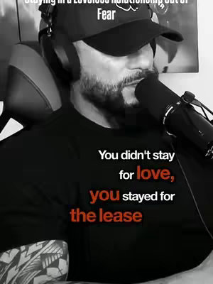 A grayscale image features a man in a cap and headphones seated in front of a microphone. Text overlays, in dark colors, are placed at the top and bottom of the image.