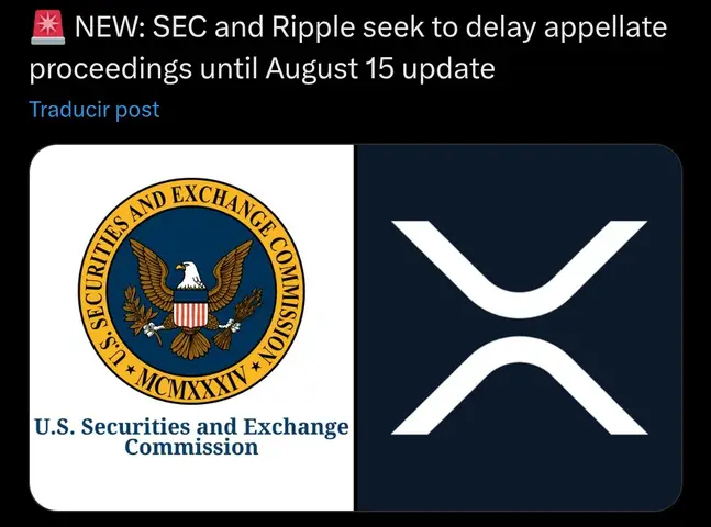 The image is a split screen. On the left, the seal of the U.S. Securities and Exchange Commission (SEC) is displayed within rounded corners, with text around the seal. On the right, a stylized white 'X' shape is on a dark blue background. Above the split screen, text with an alert emoji.