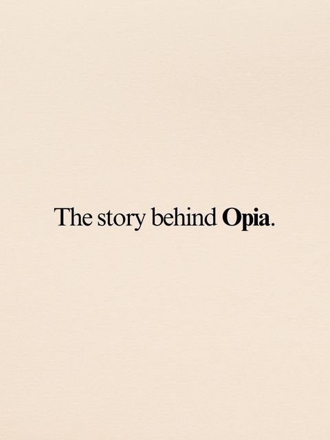 The cover image features text centered on a solid, light beige background. The text reads, 'The story behind Opia.' in a simple, black sans-serif font. The word 'Opia' is in a slightly bolder font. The overall design is minimalist and clean.